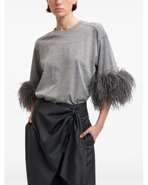 16Arlington Teodora Feather-Trim T-Shirt - Grey