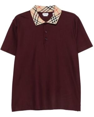 Burberry Check-Collar Polo Shirt - Red