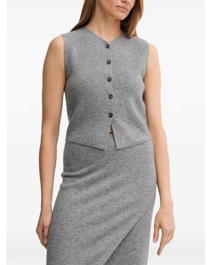 Ouí Button V-Neck Sleeveless Knitwear - Grey