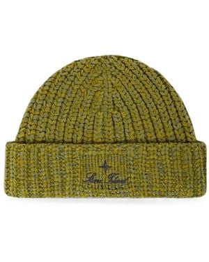 Stone Island N100001 Mouliné-Cotton-Chenille Beanie With Archival-Script-Logo Embroidery - Green