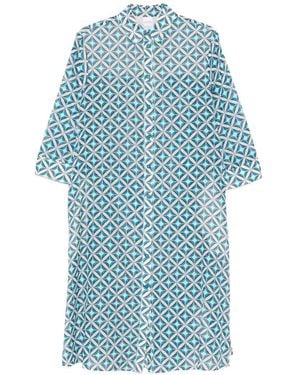 Max Mara Geometric-Print Button-Through Shirt Dress - Blue