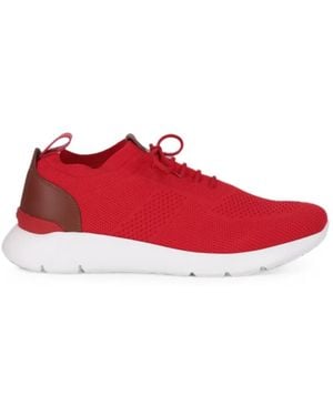 Isaia Lace-Up Knit Trainers - Red