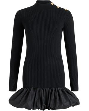 Patou Ruffle Hem Ribbed Mini Dress - Black