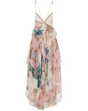 Akep Floral Ruffled Midi Dress - White