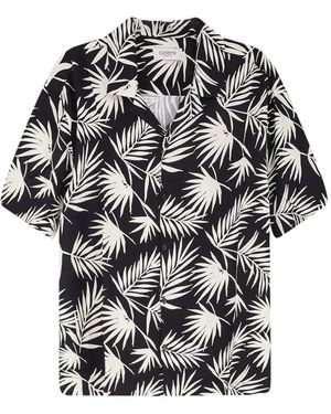 Laneus Bowling Collar Printed Shirt - Black