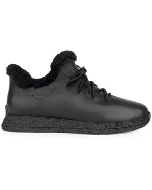 Linda Baumann Shearling-Trim Leather Trainers - Black