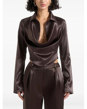 Manière De Voir Satin Cowl Shirt With Chain Detail - Black