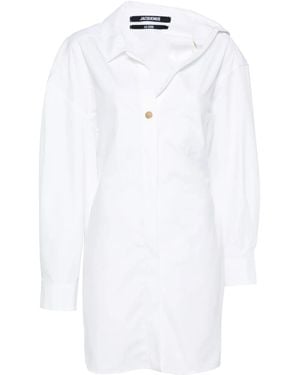 Jacquemus Asymmetric Cotton Poplin Mini Dress - White