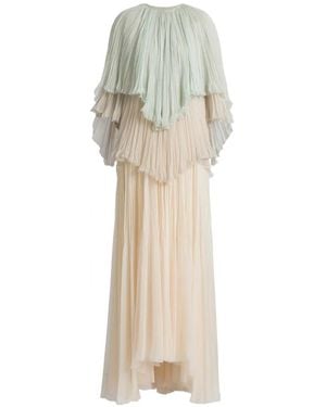 Alberta Ferretti Pleated Ruffled Maxi Dress - White