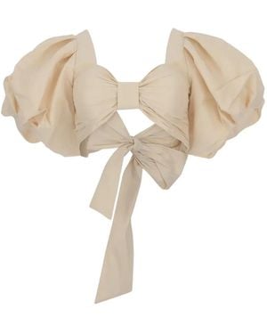 ACTUALEE Draped Puff-Sleeve Top - Natural