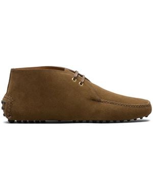 Car Shoe Lace-Up Suede Ankle Boots - Brown