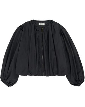Psophia Balloon-Sleeve Zip-Up Bomber Jacket - Black