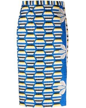 Gemy Maalouf Geometric-Pattern High-Waist Midi Skirt - Blue
