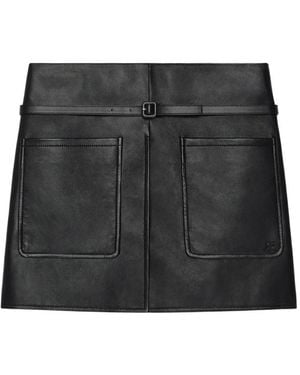 Courreges Belted Patch-Pocket Leather Mini Skirt - Black