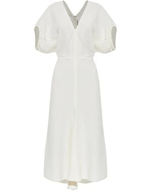 Victoria Beckham Gathered short-sleeves midi dress - Blanco