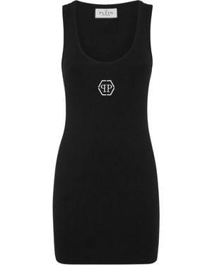Philipp Plein Logo-Embroidered Tank Dress - Black