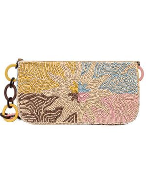 Never Fully Dressed Bead-Embellished Chain-Link Clutch - Natural