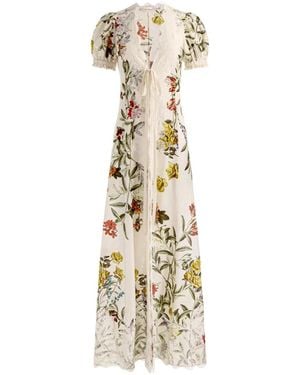 Alice + Olivia Ingrid Lace-Trim Floral-Print Robe-Style Blouse - Metallic