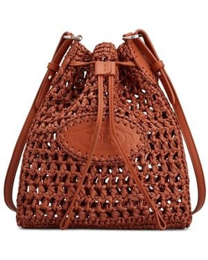 Tod's Mini Beuteltasche Aus Raffiabast Und Leder - Rot