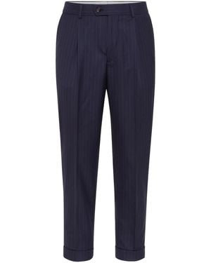 Brunello Cucinelli Tapered-Leg Wool Trousers - Blue