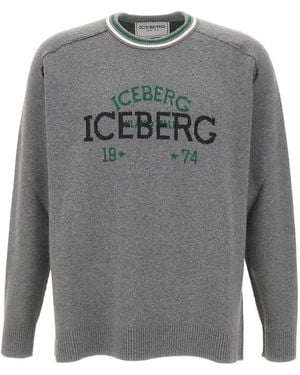Iceberg Logo-Embroidered Raglan-Sleeve Sweater - Gray