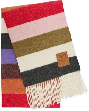 Ganni Wool Knit Scarf - Red