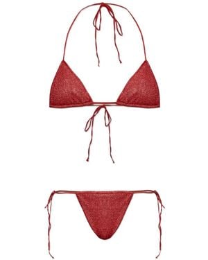 Oséree Lurex-Thread Triangle Bikini - Red