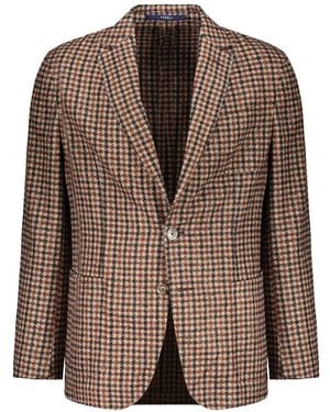 Fedeli Single-Breasted Houndstooth Blazer - Brown