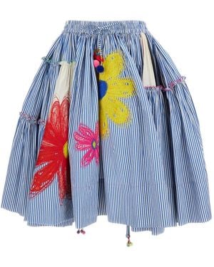 Péro Floral-Embroidered Ruffled Mini Skirt - Blue