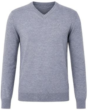 Billionaire V-Neck Merino Wool Jumper - Blue