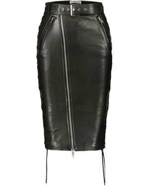 Balenciaga Leather Midi Skirt - Black