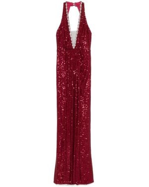 Nissa Sequinned Halterneck Maxi Dress - Red