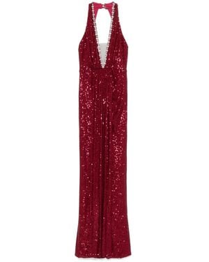 Nissa Sequinned Halterneck Maxi Dress - Red
