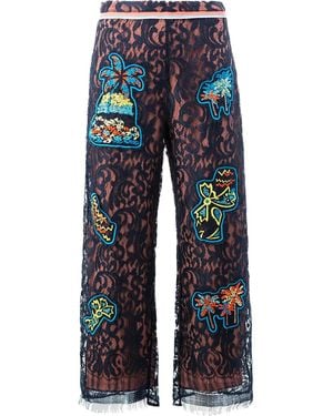 Peter Pilotto Lace Patch Overlay Trousers - Blu