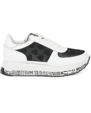 Moschino Mesh-Panel Leather Sneakers - White