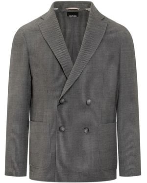 BOSS Double-Breasted Checked Blazer - Grey