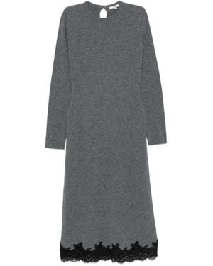 Maje Gestricktes Midikleid Mit Spitzenbesatz - Grau