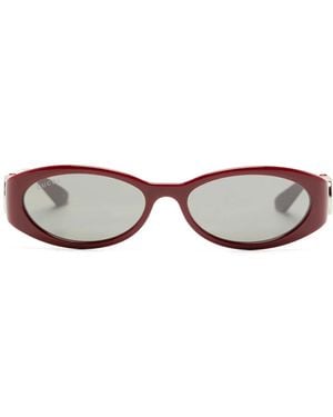 Gucci Oval-Frame Logo Sunglasses - Red