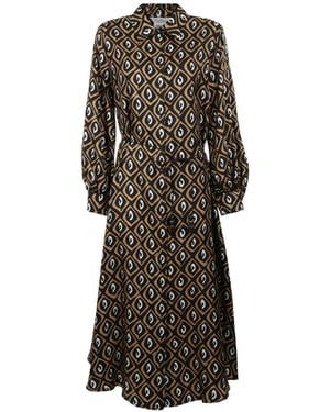 Max Mara Midi Geometric-Print Belted Dress - Brown