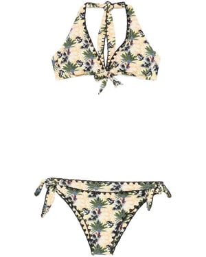 Anjuna Palm-Print Halterneck Bikini - Metallic