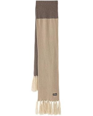 Moschino Ribbed-Knit Fringed Scarf - Natural