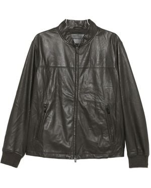 Emporio Armani Zip-Up Leather Jacket - Grey