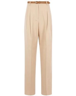 Max Mara Belted Pleated Trousers - Natural