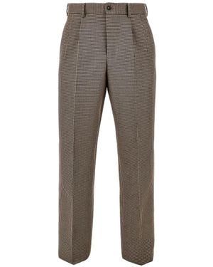 Emporio Armani Houndstooth-Pattern Pleated Trousers - Grey