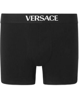 Versace Cotton-Jersey Long Trunks - Black