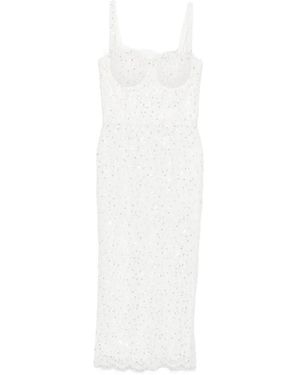 Adamaris Sequin-Embroidered Lace-Trimmed Midi Dress - White