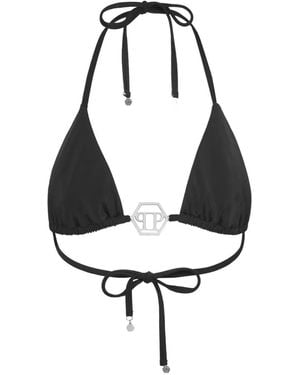 Philipp Plein Bikini Hexagon Con Placa Del Logo - Blanco