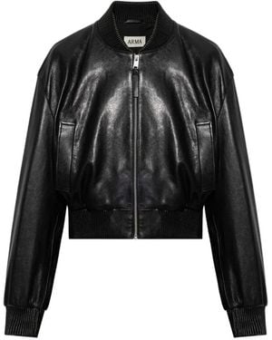 Arma Hannan Ribbed-Trim Leather Bomber Jacket - Black