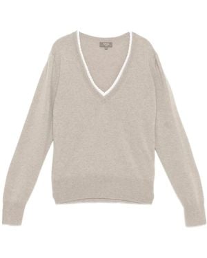 N.Peal Cashmere Lace-Trim V-Neck Jumper - White