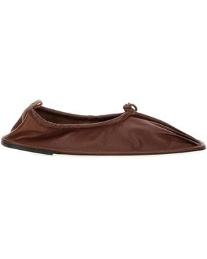Hereu Puntera Gathered Leather Ballet Flats - Brown